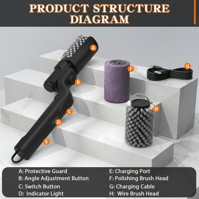 🔥Last Day Offer: 2nd Set 60% OFF🔥Electric BBQ Grill Brush Cordless and Rechargeable Stainless Steel Bristles,Two Cleaning Brushes,Adjustable Angle